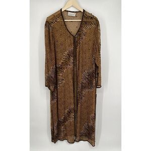 Mark And John By Gopal Vintage Womens Duster Jacket Size 2X Animal Print Beads